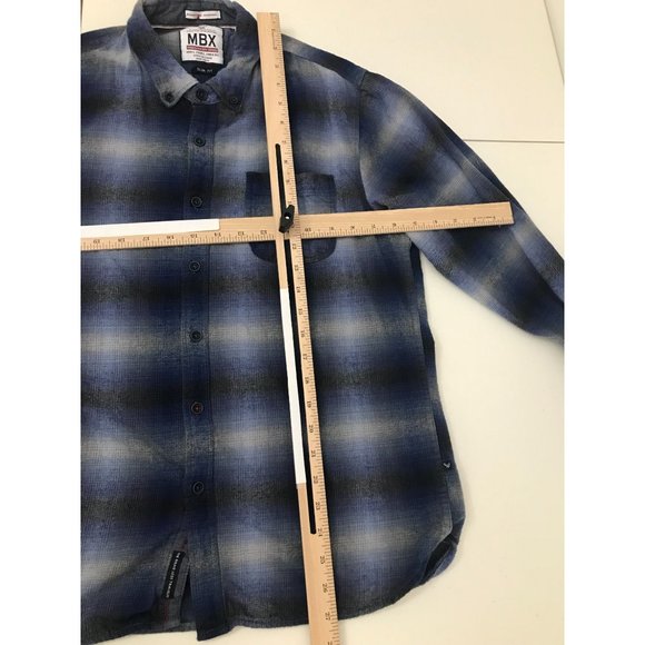 MBX Mens L Blue Slim Fit Plaid Shirt *11 - Picture 3 of 6
